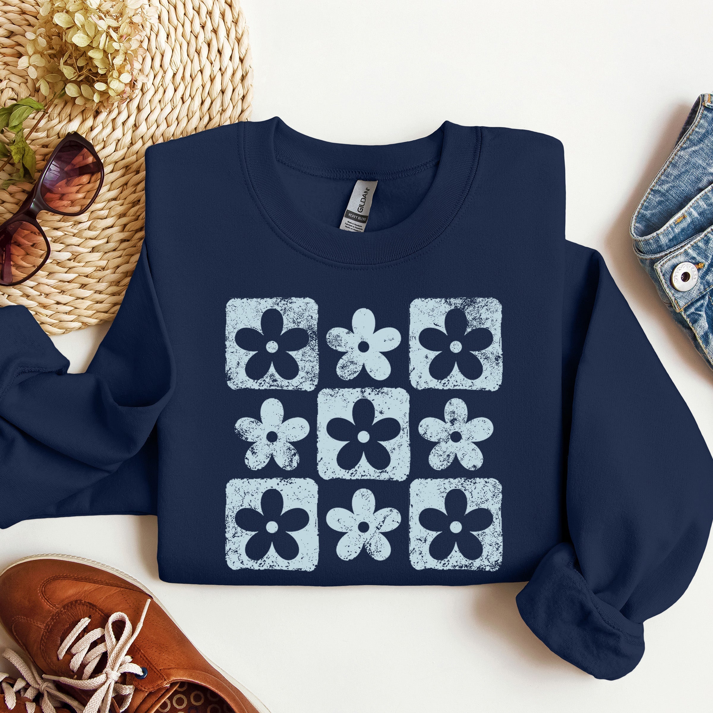 Retro Checkered Flowers Sweatshirt